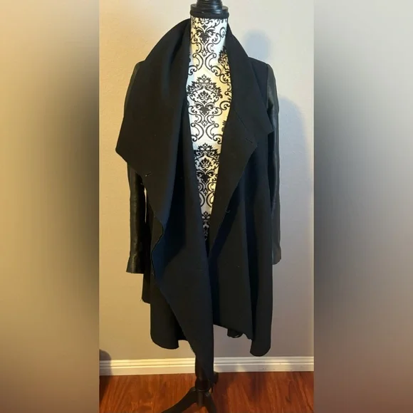 ALL SAINTS Hyde Monument Wool and Leather Blend Coat - Picture 6 of 15